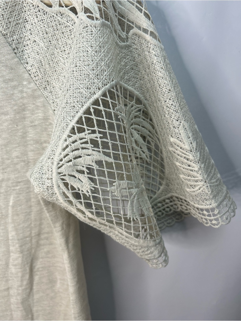 Chico's Cream Crochet-Sleeve V-Neck Tee - Picture 9 of 12